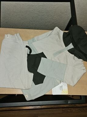 Burts Bees Baby Light Blue and Black Colorblock Hoodie Set